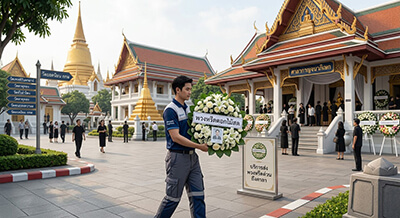 สั่งพวงหรีดส่งด่วนถึงศาลาวัดใจกลางเมือง วัดหัวลำโพง วัดตรีทศเทพ วัดสระเกศ โดย Story Of Flower
