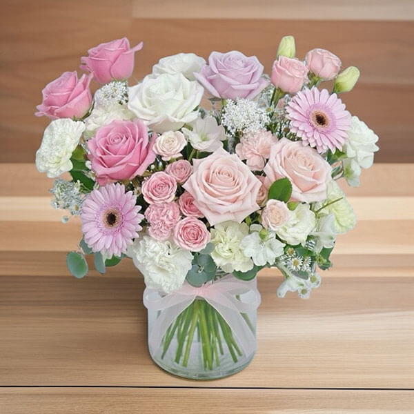 แจกันดอกไม้สด A 010 (Sweet Pastel Vase) โทนชมพูขาว