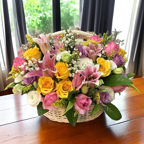 กระเช้าดอกไม้ Vibrant Joy Flower Basket กระเช้าดอกไม้ Vibrant Joy Flower Basket