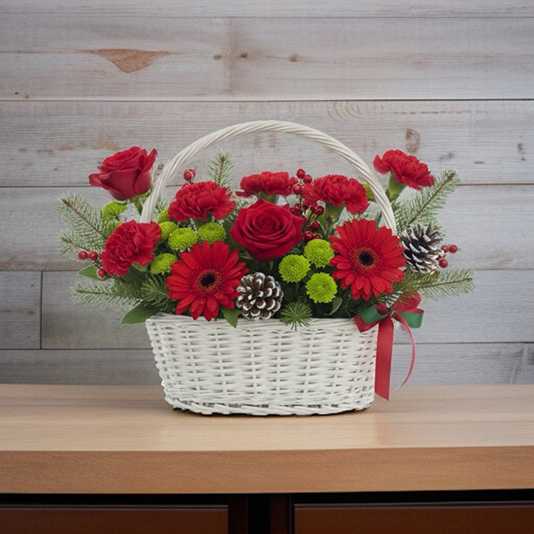 กระเช้าดอกไม้คริสต์มาส "The Winter Evergreen Basket"