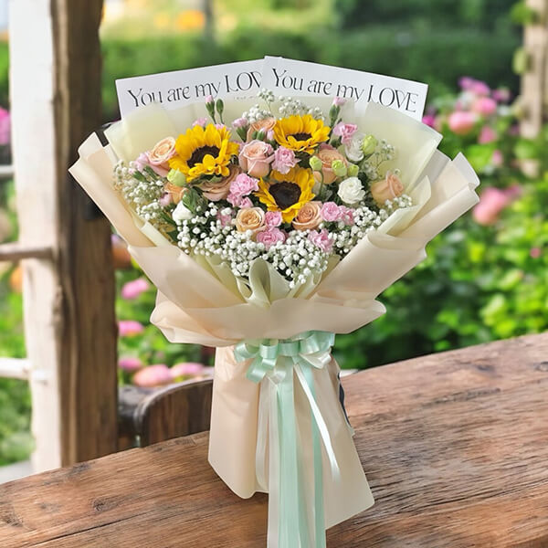 ช่อดอกไม้  Sunlit Devotion Pastel Bouquet