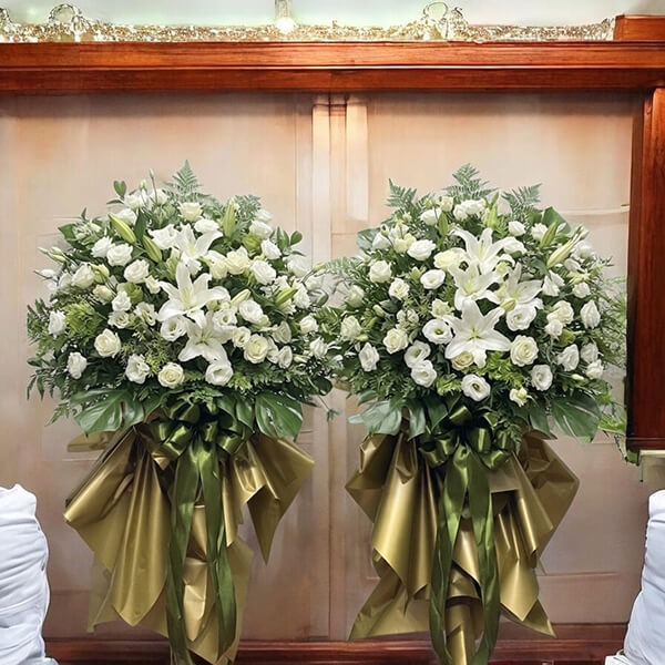 Elegant White Congratulations Flower Stand - Luxury On-Site Grand Opening Display