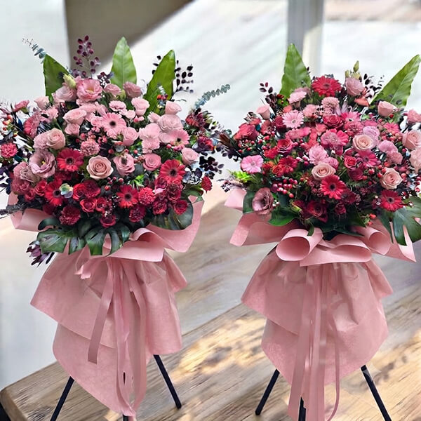 Chic Pink Congratulations Flower Stand - Modern Romantic Grand Opening Display