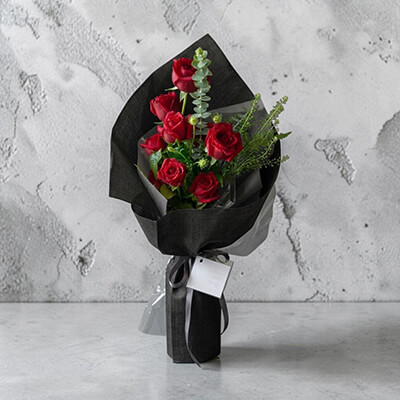 Modern Dark Romance Bouquet - Premium Black Wrapped Red Rose Valentines Gift