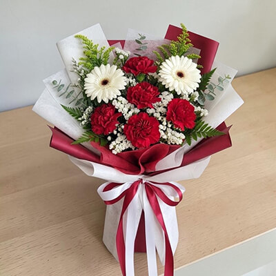 Vibrant Red & White Congratulations Bouquet - Premium Modern Korean Style Gift