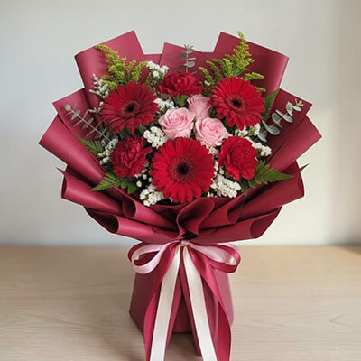 Grand Luxury Burgundy & Pink Bouquet - Premium Anniversary Romance Gift