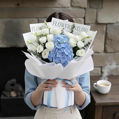 Elegant Grace Mother&rsquo;s Day Hydrangea & White Rose Premium Bouquet