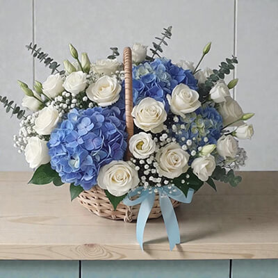 Grand Blessing Mother&rsquo;s Day Hydrangea & White Rose Luxury Flower Basket