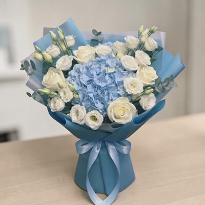 Sapphire Breeze Mother&rsquo;s Day Hydrangea & Luxury Lisianthus Bouquet