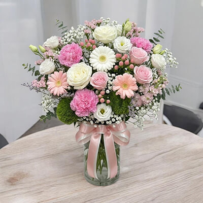 Mothers Day Luxury Pastel Mixed Flower Glass Vase